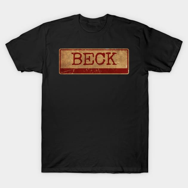 Aliska text red gold retro Beck T-Shirt by Aliska